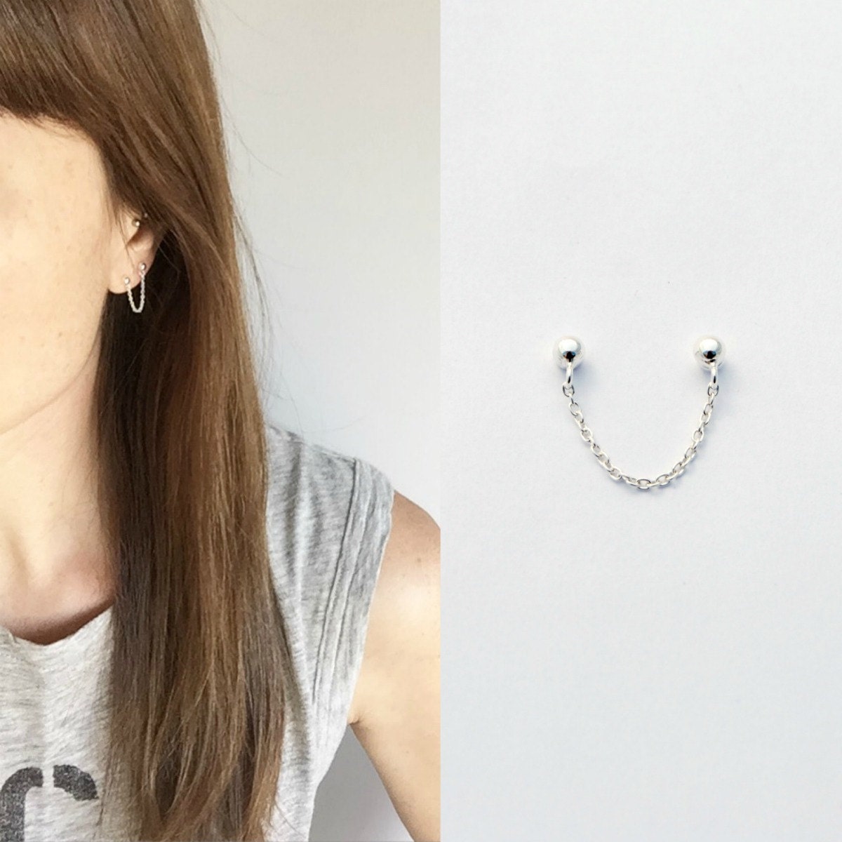 マルチピアススタッド - チェーンスタッド - シルバーマルチピアス