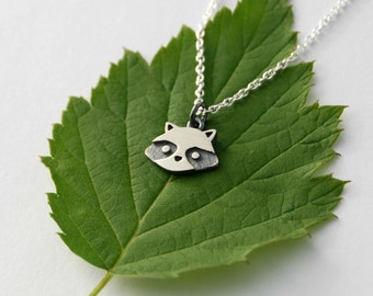 Mini raccoon pendant - raccoon charm - raccoon necklace - silver raccoon - raccoon jewelry