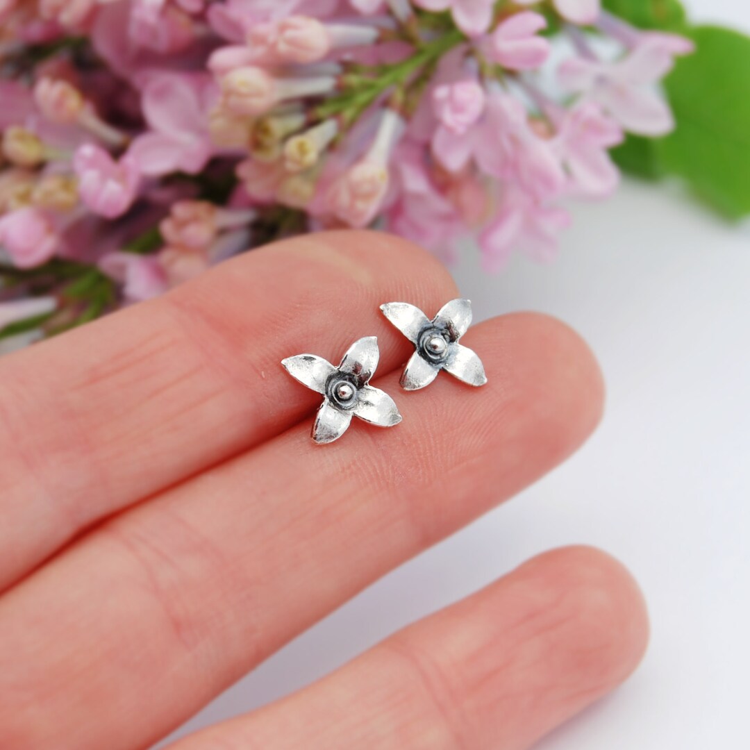 Lilac Flower Studs Lilac Flower Earring Flower Studs Silver Lilac