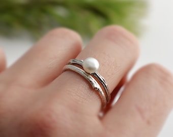 Branch pearl ring - Branch rings - Pearl ring - Size 6