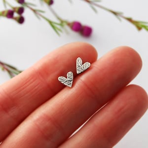 Tiny heart studs - botanical heart earrings - heart studs - heart earrings - silver heart earrings