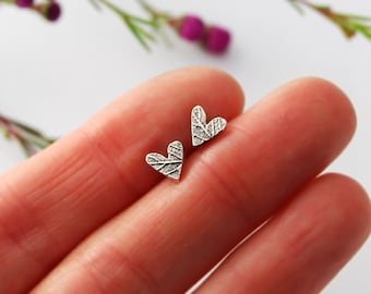 Tiny heart studs - botanical heart earrings - heart studs - heart earrings - silver heart earrings