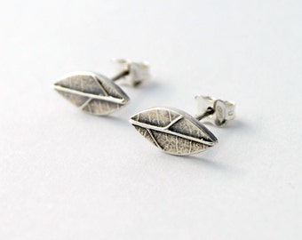 Leaf stud earrings - sterling silver botanical post earrings