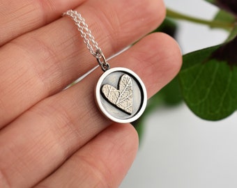 Heart medaillon - sterling heart charm - botanical heart charm - heart necklace - silver heart pendant