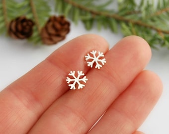 Tiny snowflakes studs earrings sterling silver mini snow stud