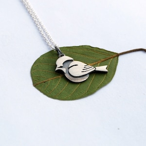 Chickadee bird necklace sterling silver pendant woodland