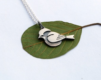 Chickadee bird necklace sterling silver pendant woodland
