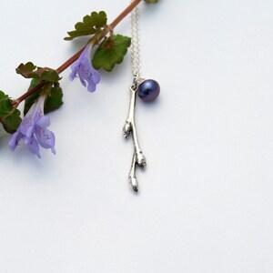 Blueberry twig pendant branch pendant silver branch pendant branch and pearl silver twig image 6