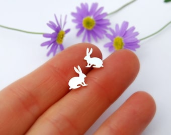 Hare studs sterling silver bunny post earrings