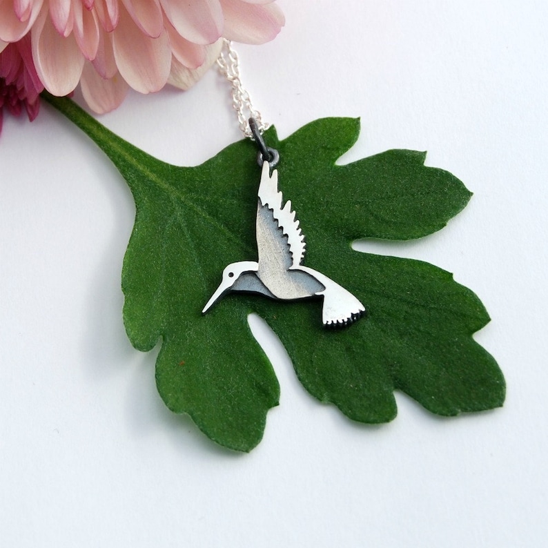 Hummingbird bird necklace sterling silver pendant woodland image 1