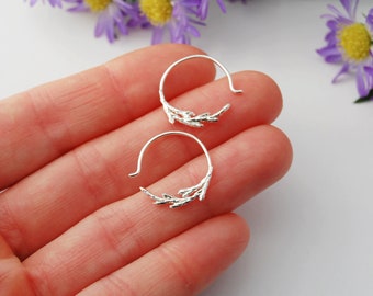 Juniper hoops - silver juniper hoops - branch hoops - botanical hoops - Juniper earrings - Juniper jewelry