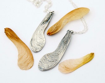 Maple seed necklace - sterling silver cast samara