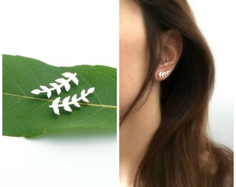 Vine ear climbers sterling silver leaf earrings