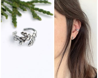 Thuya ear cuff - sterling silver cuff - silver ear cuff - ear cuff - cedar ear cuff - cedar earring - fake earring - no piercing earring
