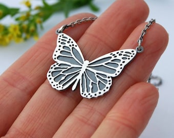 Monarch butterfly necklace - silver monarch necklace - butterfly necklace - monarch butterfly - silver butterfly