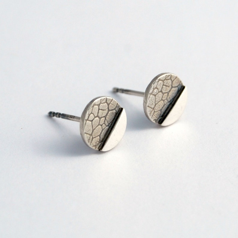 Geometric botanical circle studs sterling silver dots studs image 3