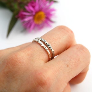 Silver branch ring stack. sterling silver ring.  silver willow. twig ring. branch ring. silver ring stack. silver branch stack