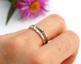 Silver branch ring stack. sterling silver ring.  silver willow. twig ring. branch ring. silver ring stack. silver branch stack