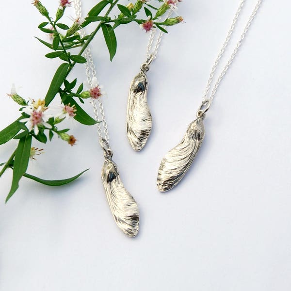 Samara necklace cast sterling silver samara maple seed sycamore pod necklace