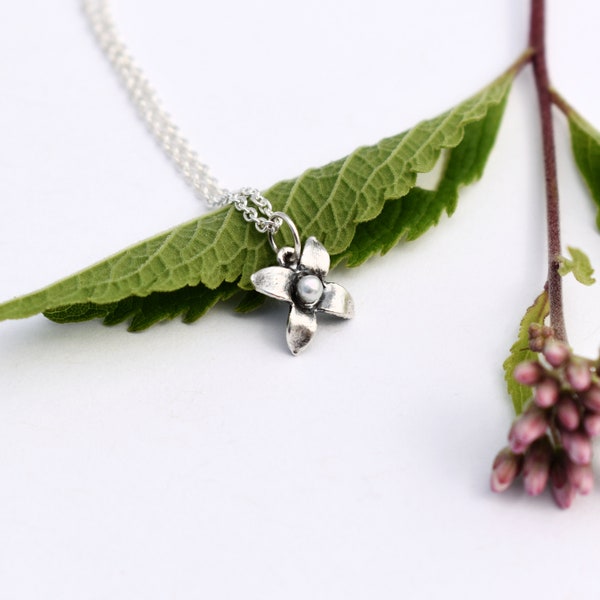 Lilac flower necklace - lilac flower pendant - flower pendant - silver lilac pendant - lilac pearl jewelry - silver lilac - flower necklace