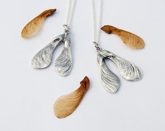 Disamara necklace - maple seed necklace - silver maple seed - samara necklace - maple seed charm - silver samara - botanical pendant