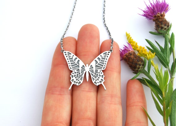 Swallowtail Necklace Sterling Silver Intricate Butterfly Wing Necklace Etsy