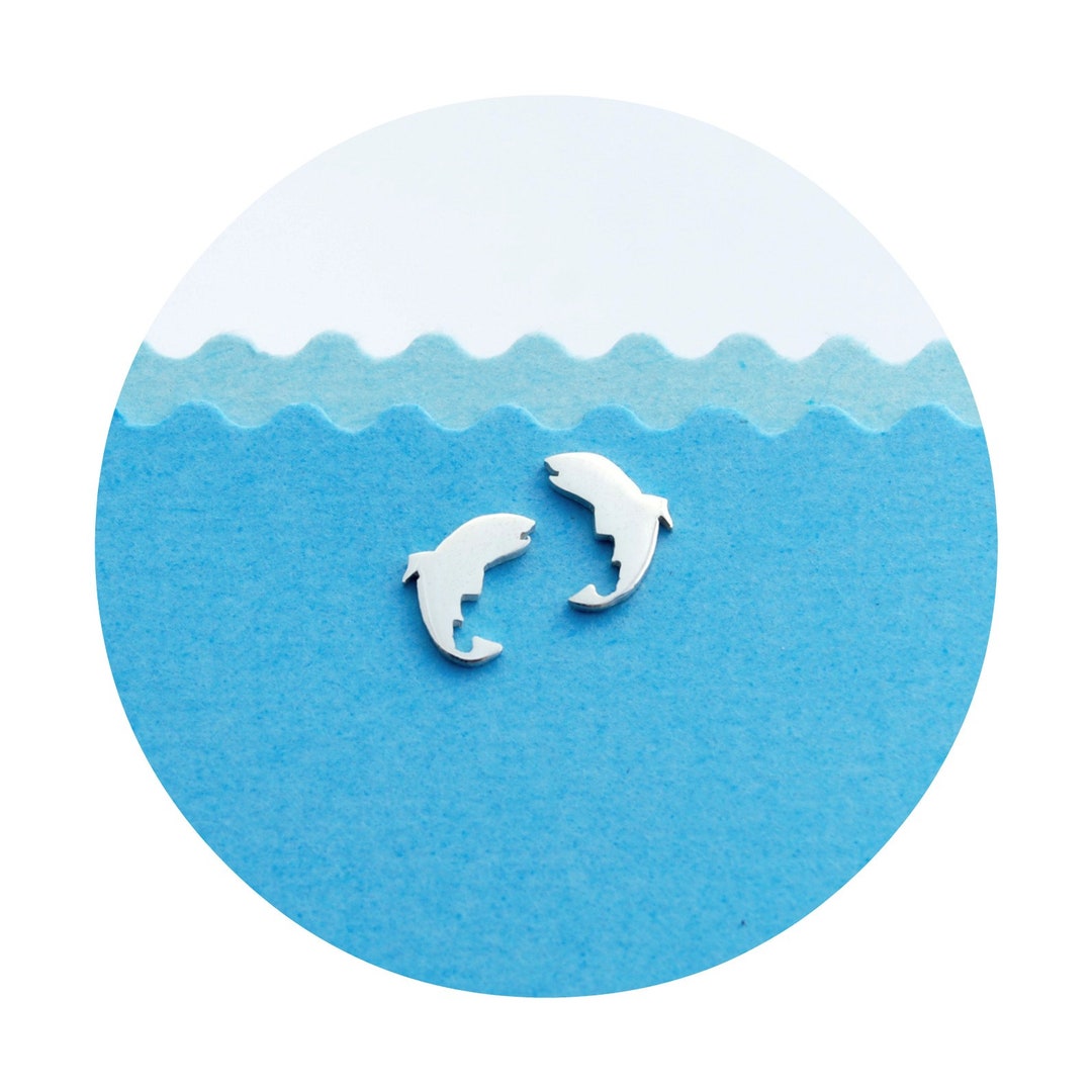 Silver Trout Earrings Trout Studs Sterling Silver Fish Post Earrings Etsy