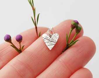 Tiny heart necklace - botanical heart necklace - heart pendant - heart charm- silver heart pendant - leaf pendant