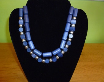 Vintage Aarikka Blue Wooden Bead Necklace – Made in Finland – 32" - 1980s