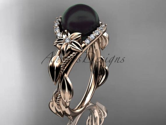 Rose gold 2024 black pearl ring