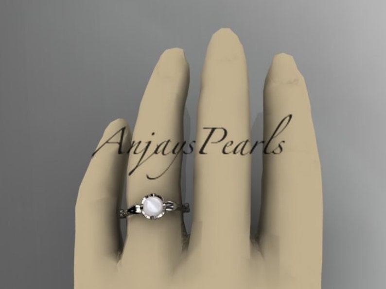 14k White Gold Engagement Ring Pearl Engagement Ring Pearl Jewelry 14k Gold Ring Diamond Engagement Ring image 6