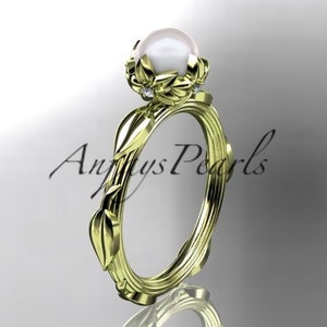 14k White Gold Engagement Ring Pearl Engagement Ring Pearl Jewelry 14k Gold Ring Diamond Engagement Ring image 3