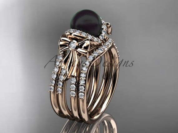 Simple Elegant Wedding Rings for Women Black Pearl Engagement