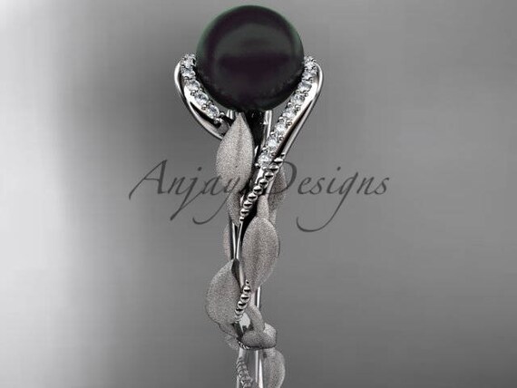 Black pearl engagement ring deals