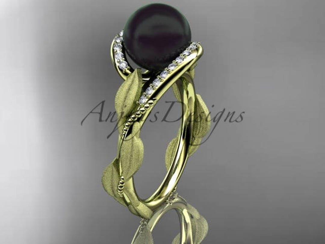 Pearl Engagement Ring Black Pearl Engagement Rings 14kt Yellow Etsy