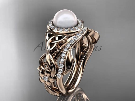 Pearl halo 2024 engagement rings