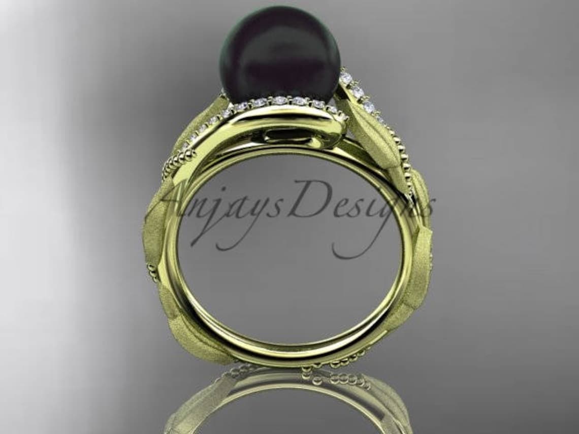 Pearl Engagement Ring Black Pearl Engagement Rings 14kt Yellow Etsy