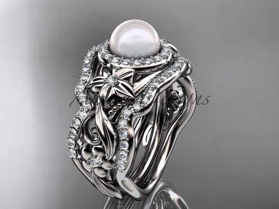 Natural Pearl 0.09 Ct Round Diamond Beaded Wedding Engagement Ring 18K Rose  Gold | eBay