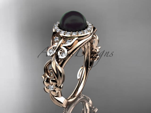 Black pearl cheap engagement rings