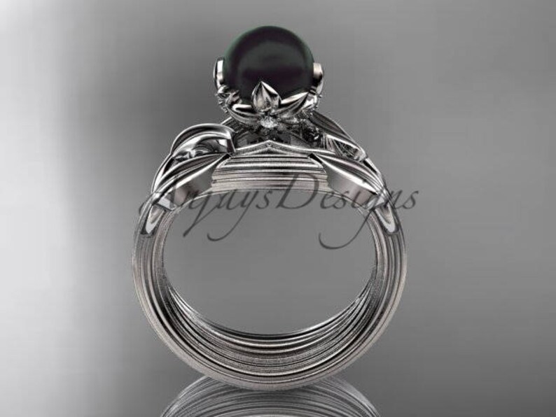 Pearl Bridal Set Pearl Engagement Ring Black Pearl Bridal Set Etsy