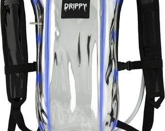 Silver LED Hydration Pack for Raves and Festivals, Light Up Rave Backpack with 2L Water Bladder, Blue LED Festival Backpack, EDC Gear