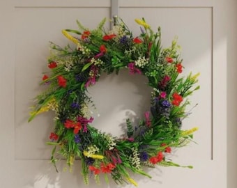 Spring Wildflower Wreath 17.7 Inch Summer Floral Door Wreath Farmhouse Front Door Decor Rustic Wall Hanging Home Decoration