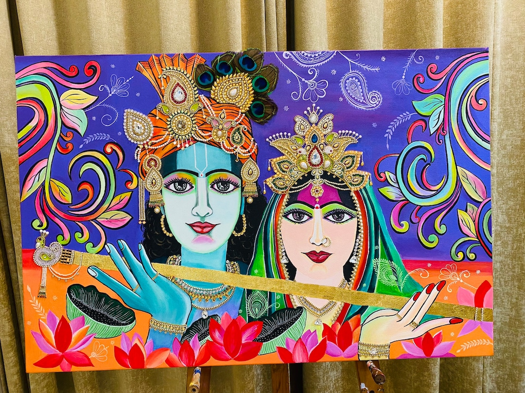 RADHA KRISHNA Large Canvas Original Hand Made Painting Etsy