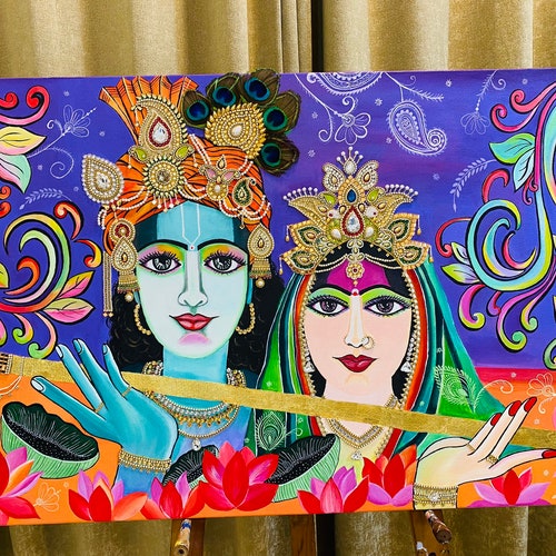 Buy Vintage Radha Krishna Painting Radha Krishna Large Canvas Online in ...