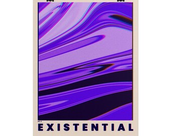 Existentiell nr 3 rullad konstposter | Lila abstrakt väggkonst | Drömsk lavendel synthwave-tryck