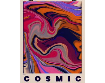 Kosmisk nr 4 abstrakt psykedelisk poster | Synthwave retro väggkonst (rullad)