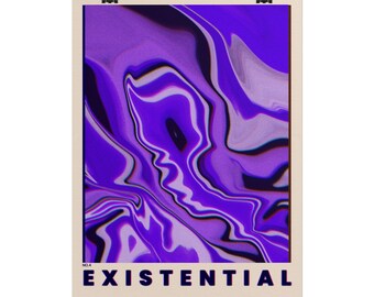 Existentiell nr 4 rullad konstposter | Lila abstrakt väggkonst | Synthwave-tryck
