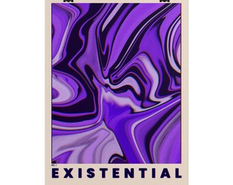 Existentiell nr 1 rullad poster | Lila abstrakt väggkonst | Synthwave-inspirerat psykedeliskt tryck