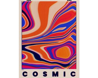 Kosmisk nr 3 abstrakt poster | Psykedelisk syntvågsväggkonst (rullad)