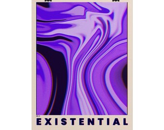 Existentiell nr 2 rullad konstposter | Mörklila abstrakt väggkonst | Stämningsfull synthwave-tryck